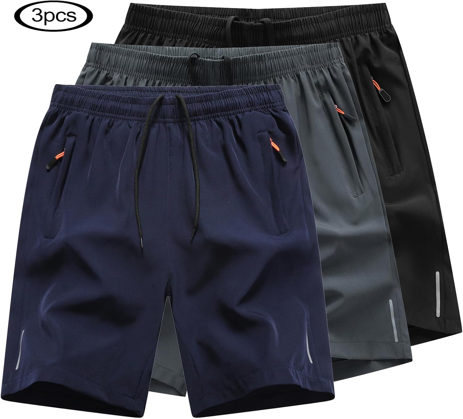 Boys Outdoor Running Shorts Quick Dry Lightweight Gym Shorts with Zipper Pockets