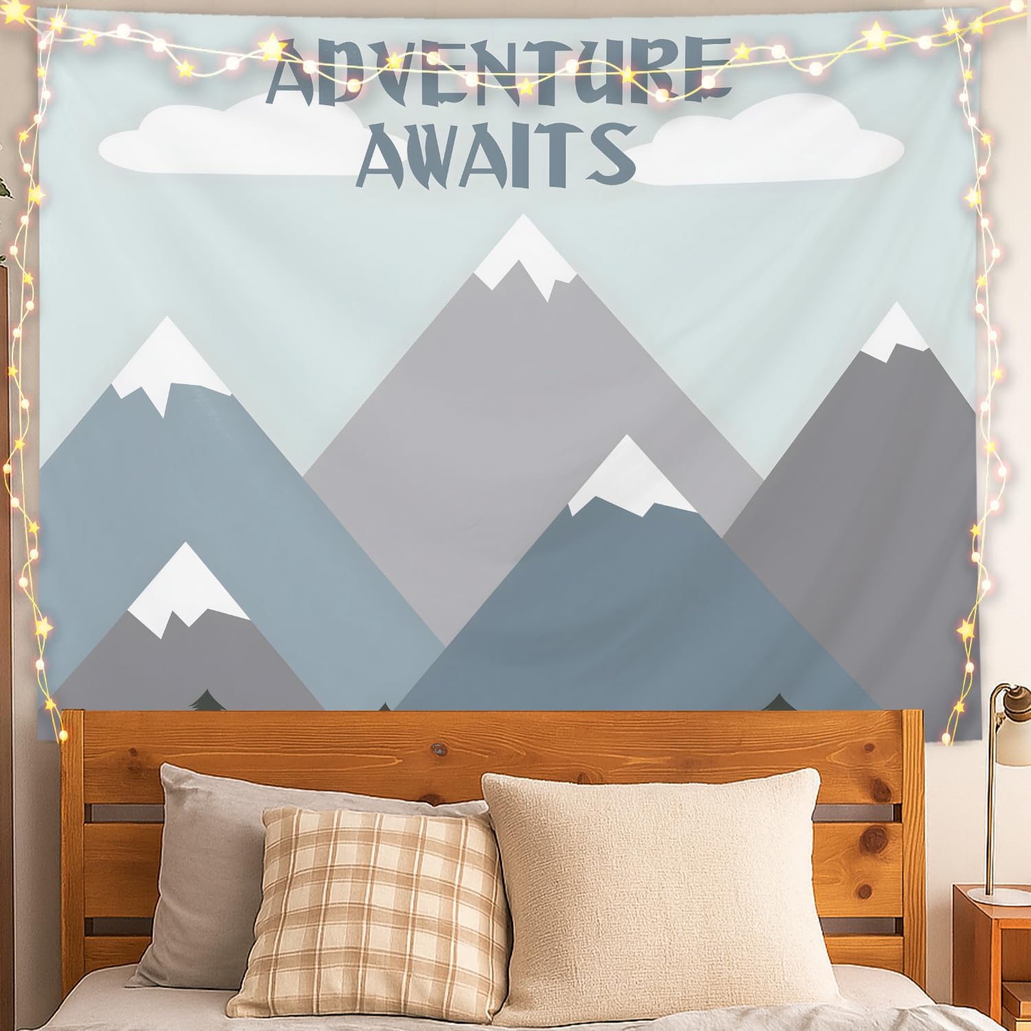 ignytiger Mountain Forest Wall Tapestry, Adventure Awaits Tapestry Wall Hanging for Home School Classroom Kids Room Playroom Nursery Bedroom, Boy Room Decor, 50x60 Inch