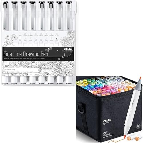 Ohuhu Fineliner - Bolígrafos de 8 tamaños, micro bolígrafos pigmentos, tinta negra, impermeables, a prueba de alcohol, marcadores de alcohol, punta disponible en Yaxa Colombia