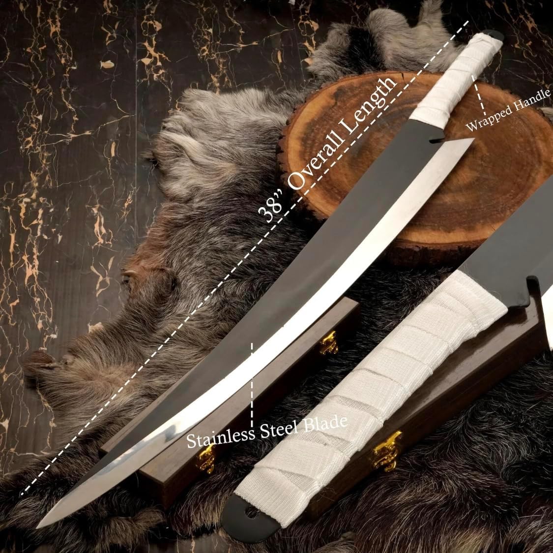 OLDZ CRAFTZ- Kurosaki Ichigo Zangetsu Collectible Cosplay Sword - 40 Inch Carbon Steel Blade, Leather Sheath - Anime Cosplay Katana Replica | Ichigo Sword Collectible Gift for Fans