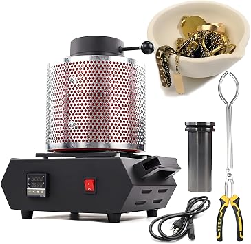 1-3KG Gold Melting Furnace with Mesh Guard, 2102F 1500W Digital Electric Melting Furnace Gold Melting Kit for Quick Smelting Scrap, Gold, Silver, Copper, Aluminum, Refining Casting Furnace,110V-1KG
