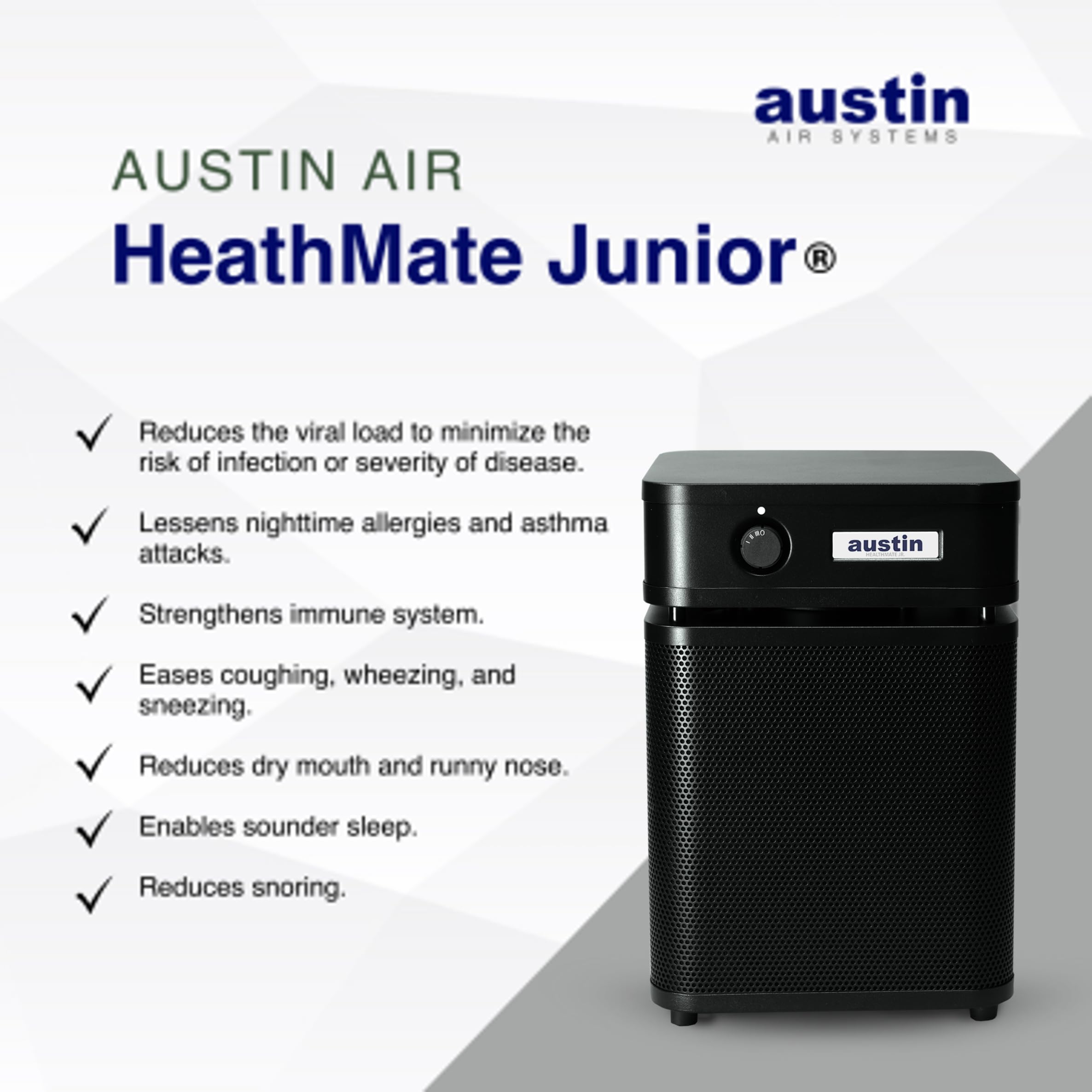 Austin Air HealthMate Junior Air Purifier, Black - Advanced 4-Stage Filtration HEPA Air Purifiers For Home with Activated Carbon & Zeolite - Ideal as Air Purifiers for Bedroom