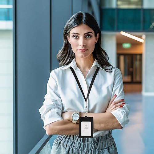 Miniatura 4 de Vetoo - Soporte para tarjetas de identificación de piel sintética, 1 paquete de soporte vertical de piel sintética con cordón y correa desmontable