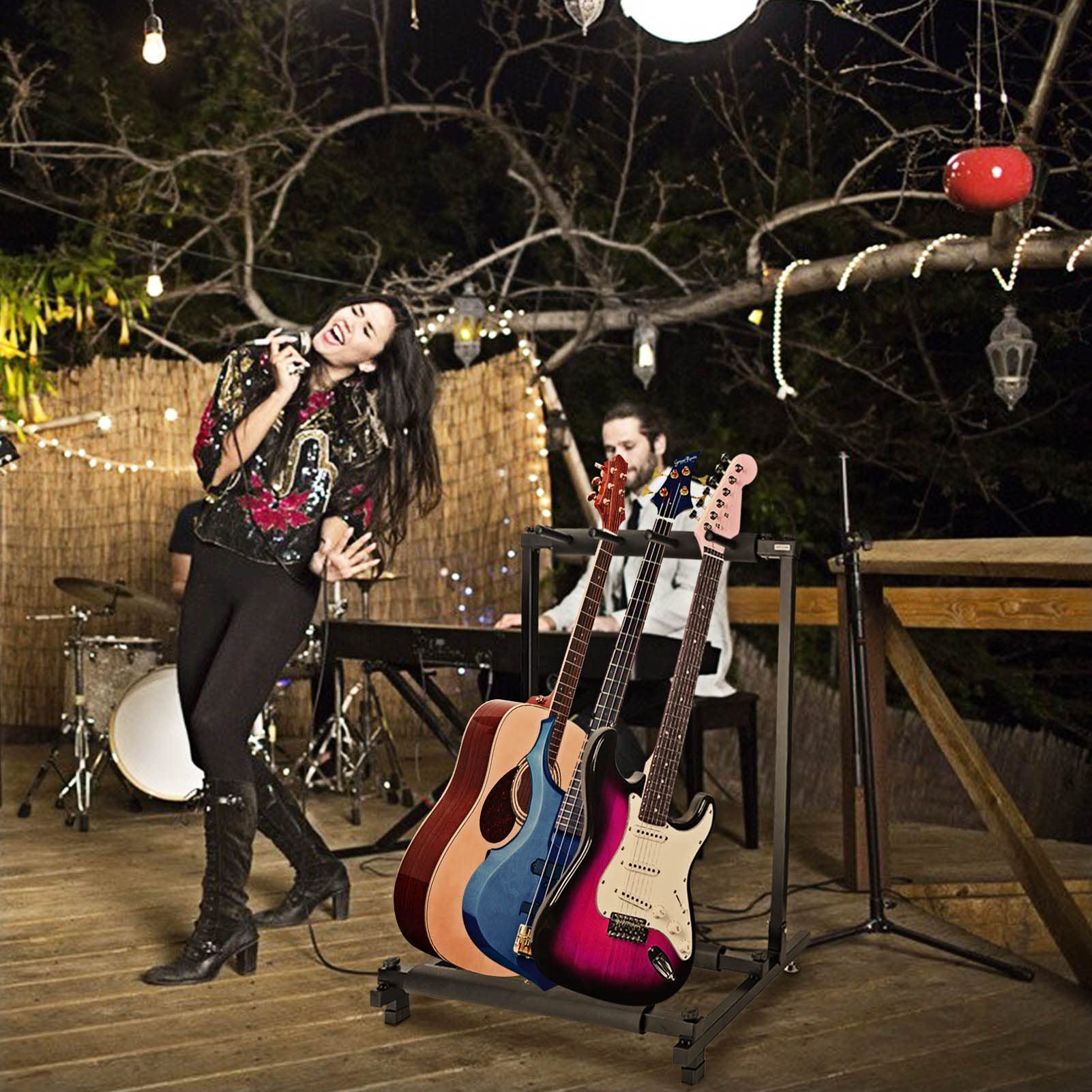 Youyijia 3-Fach Gitarrenständer Faltbar Tragbar Multistand Gitarrenstativ Multi-Gitarrenständer 3 Halterungen Polsterung für Akustikgitarre Westerngitarre E-Gitarren