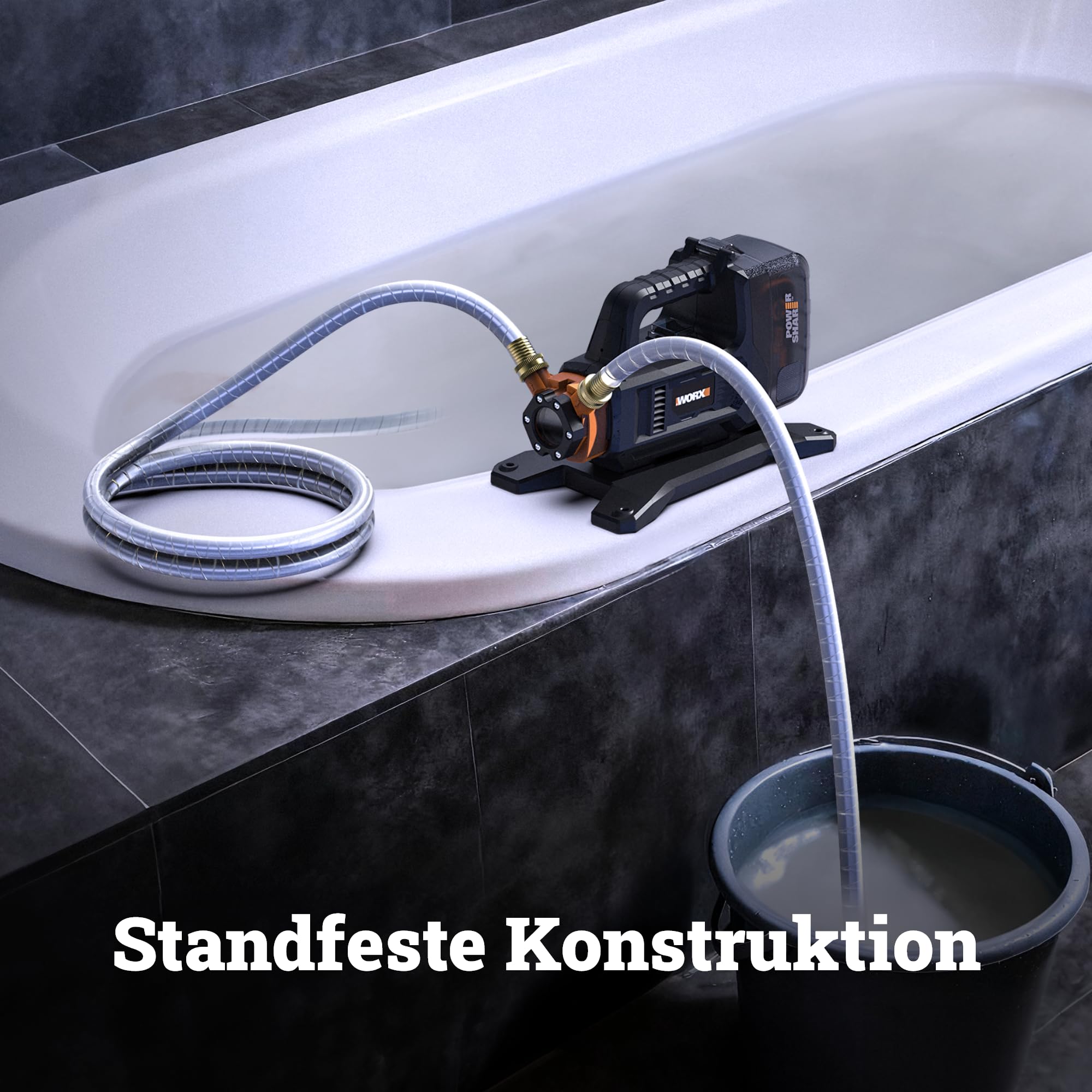 WORX WG830E, Akku-Transferpumpe 20V, inkl. Akku & Ladegerät, PowerShare | Wasserpumpe mit 1300 L/h Förderleistung und 10 m Förderhöhe