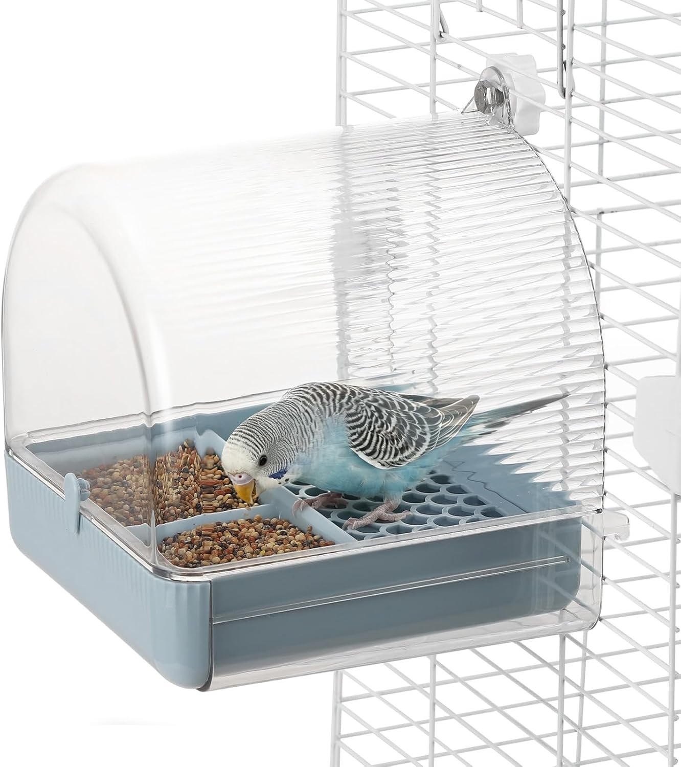 3-in-1 Hanging Bird Bath/Bowl/House for Cage Transparent Splashproof Feeder Birdcage Accessories for Small to Medium Birds Lovebirds Finches Parakeets - Blue