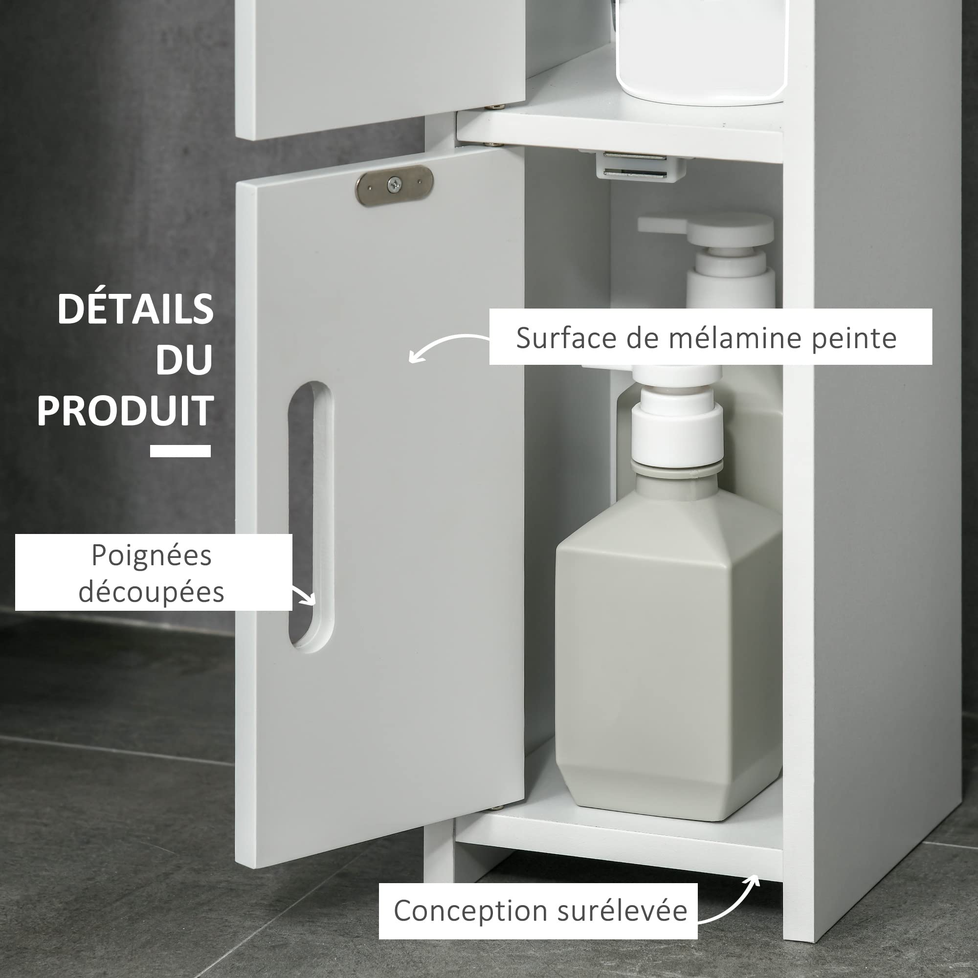 kleankin Meuble Colonne de Salle de Bain Armoire Toilette Haute avec étagères et placards - 15 x 17 x 120 cm - Blanc