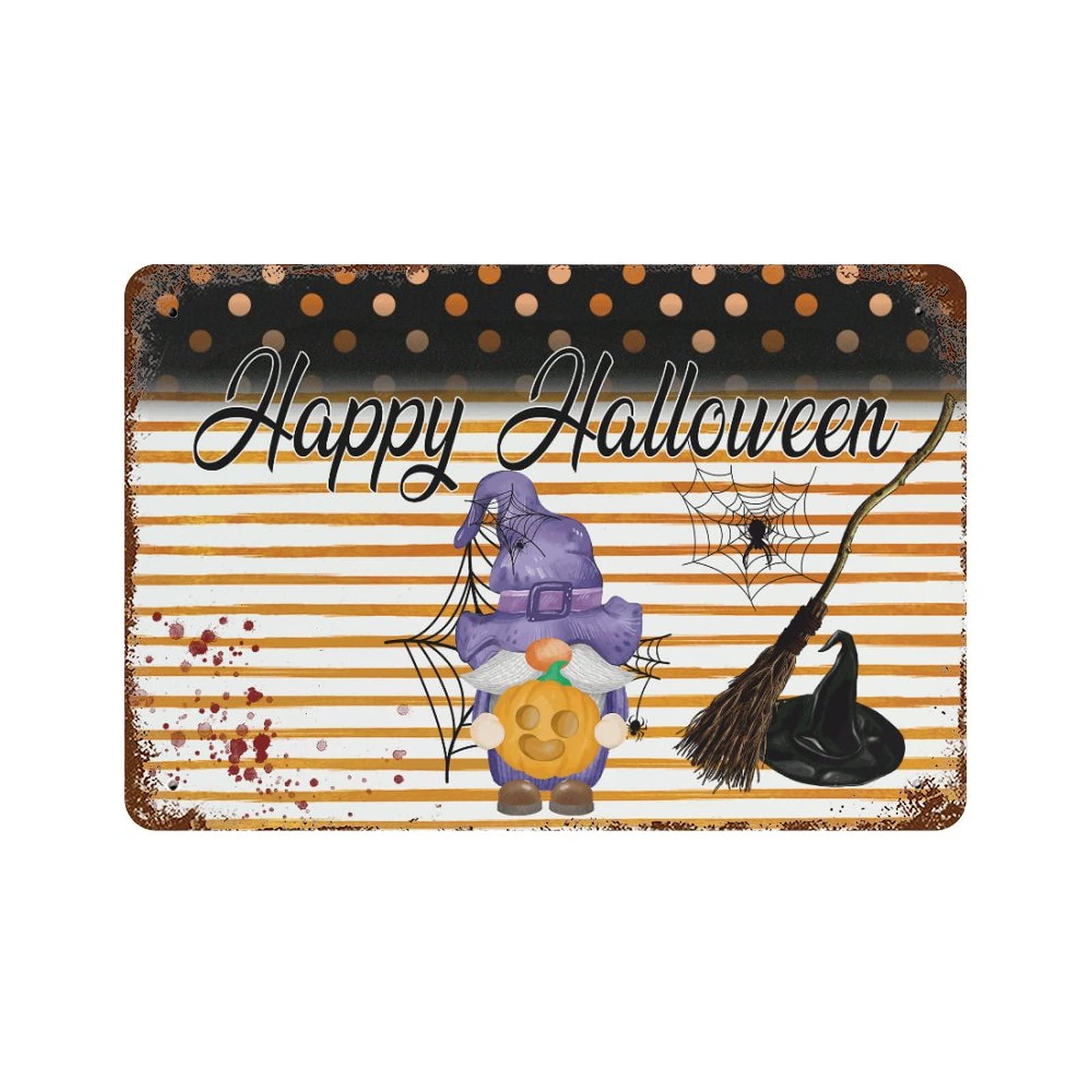 Plaque en métal Happy Halloween durable et résistante aux intempéries pour décoration extérieure
