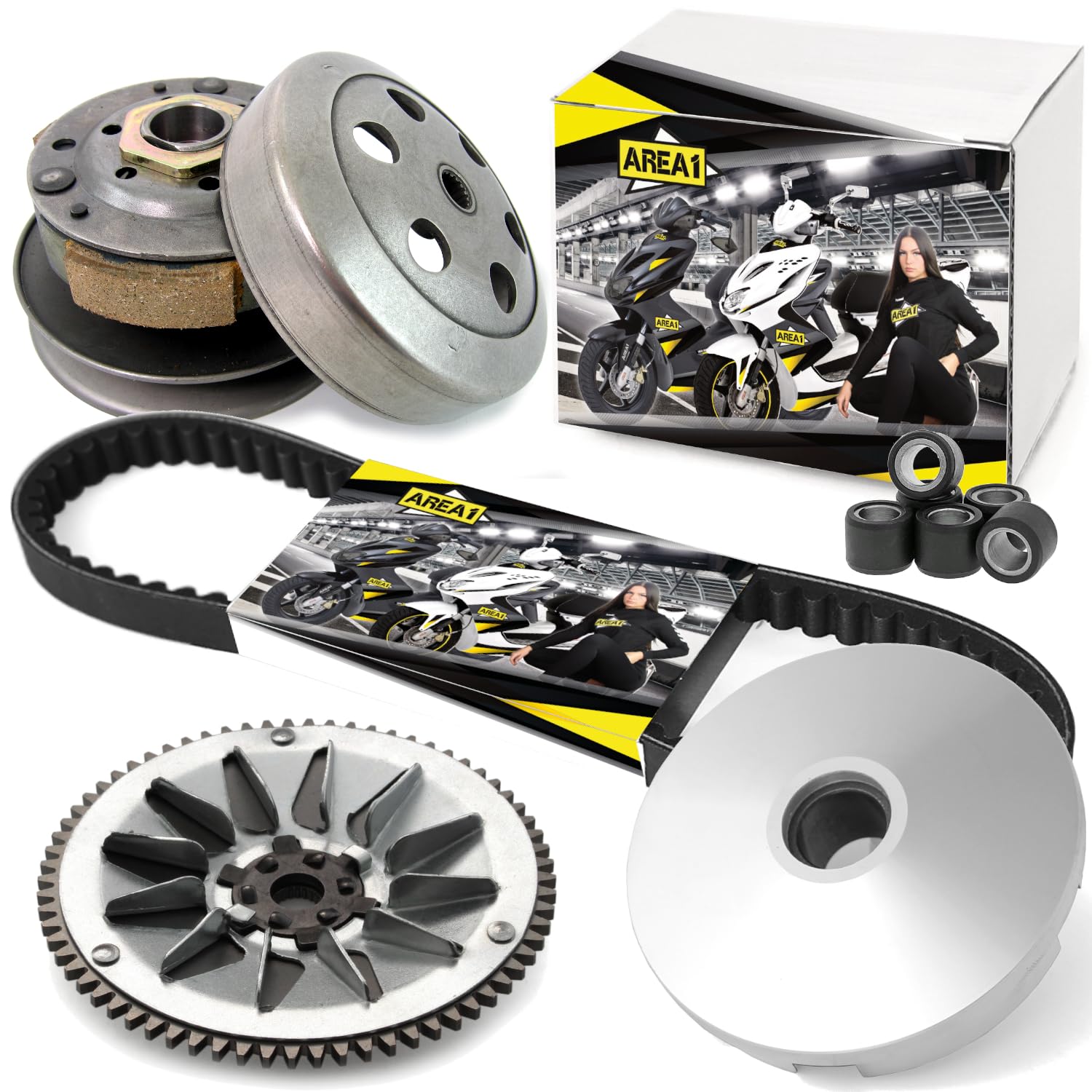 Area1 Variomatik Wandler Keilriemen Set für 50ccm 2Takt kompatibel mit Peugeot Speedfight 1, Speedfight 2 Elyseo Elystar Vivacity Trekker Limbo Buxy Squab TKR Zenith SV Looxor Splinter Raggae Speedake