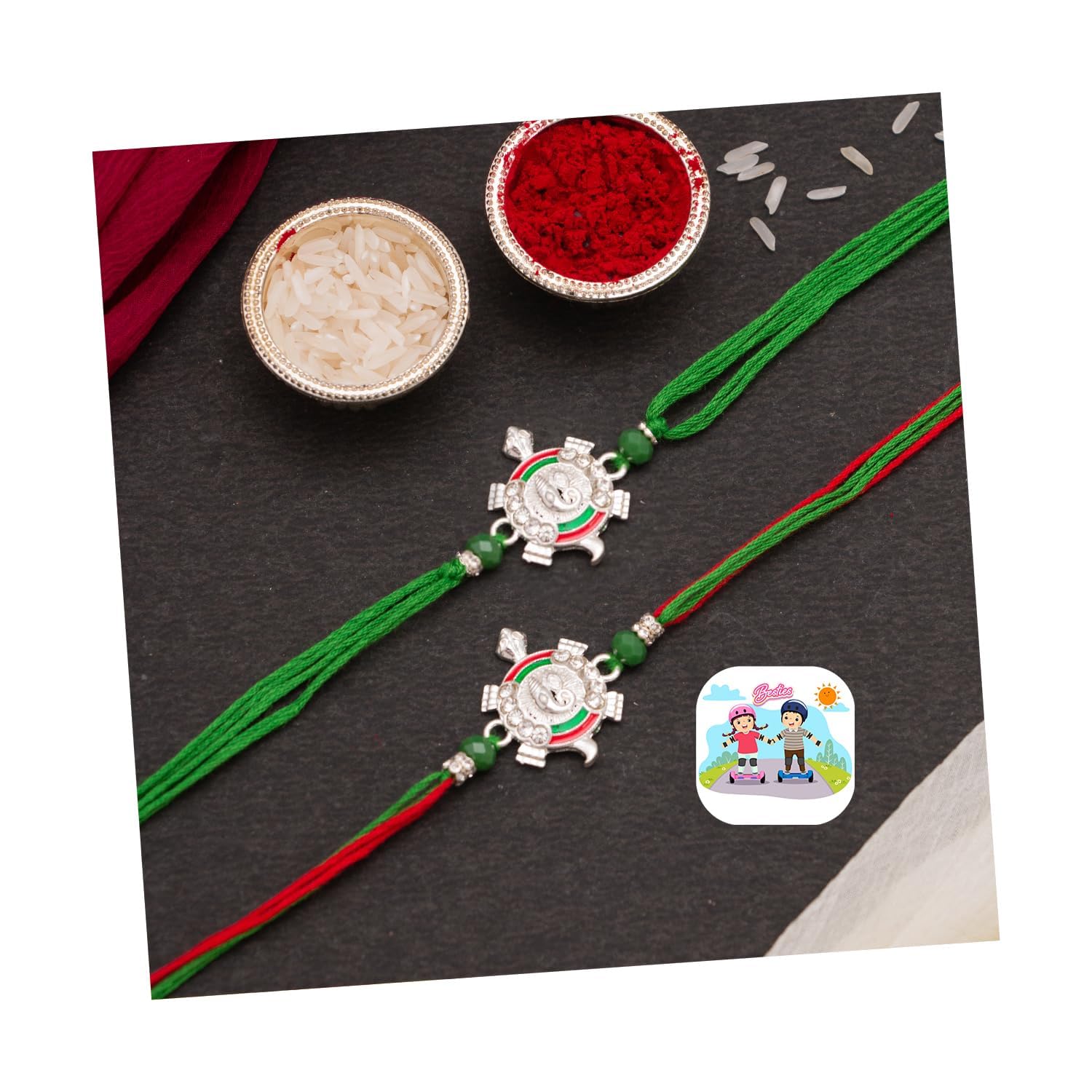 CraftVatika Silver Rakhi for Brother | Set of 2 Rakhi Combo Ganesha Tortoise Rakhi for Bhaiya Bhai | Men Boy Kids Rakshabandhan Combo, Rakhi with Fridge Magnet for Door Decor (B0C86F5H7D) Amazon Price History, Amazon Price Tracker
