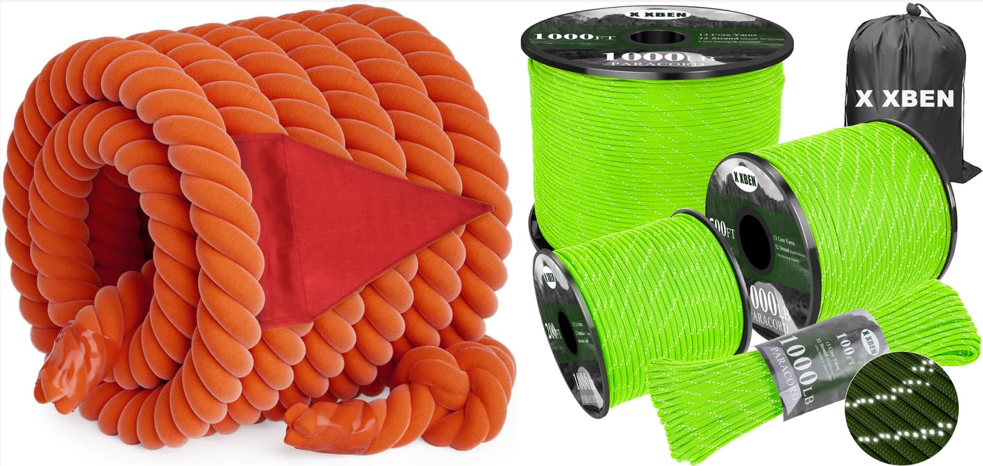 X XBEN1000lb Reflective Paracord, 50/100/200/500/1000ft 4mm, 13 Strand Parachute Spool Cord, Survival Rope for Camping, Fishing, Hiking, Tent, Clothesline, DIY Crafts & Survival Bracelet, Neon Green