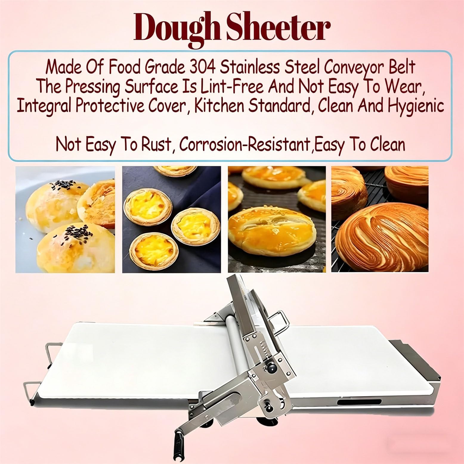 Sfogliatrice manuale pieghevole per pasticceria e pizza, spessore regolabile 0,5-17,5 mm, 40 x 90 cm, ideale per croissant e pasticceria