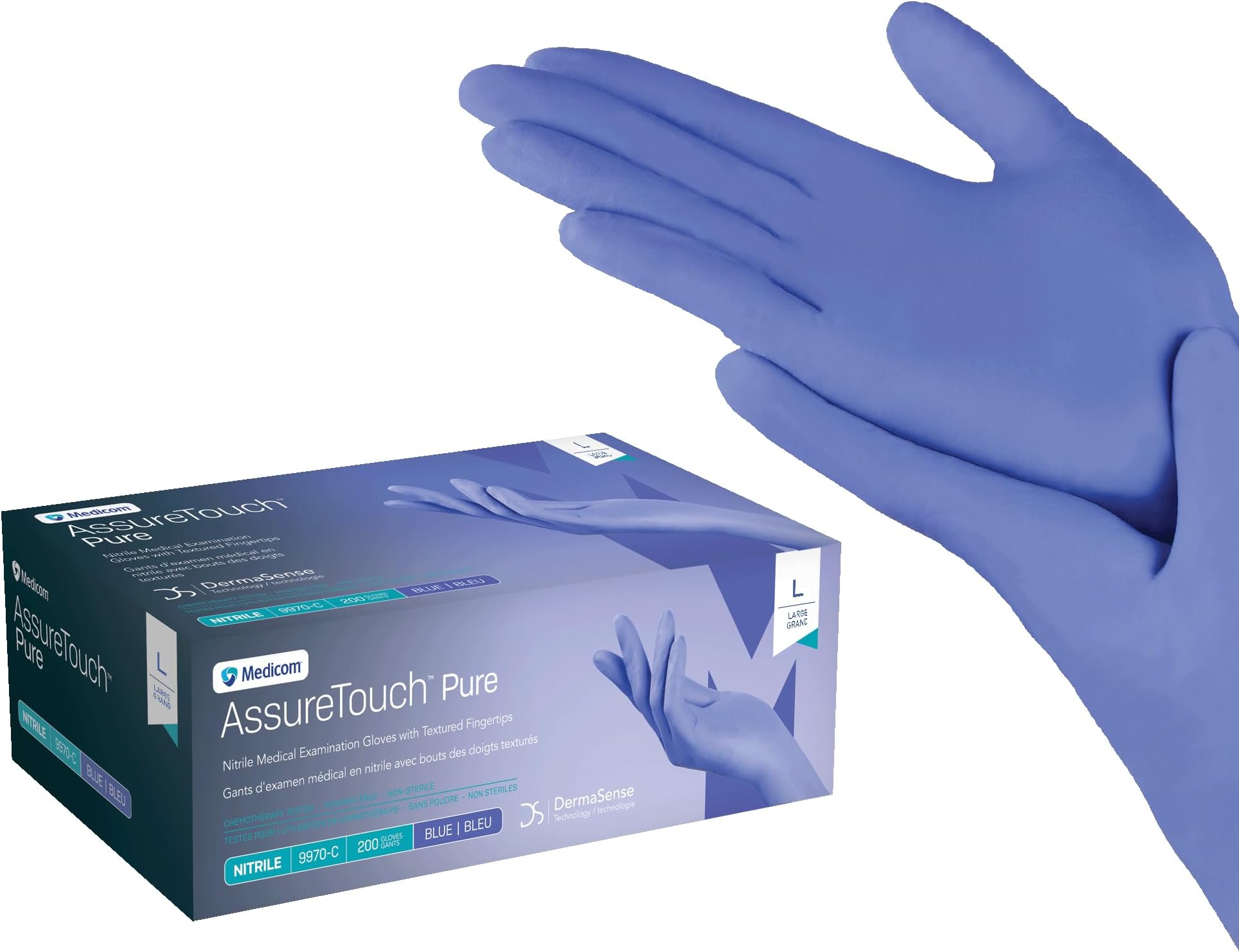 Medicom AssureTouch Pure Nitrile Medical Exam Gloves, Large 3-Mil 200 Count, ...