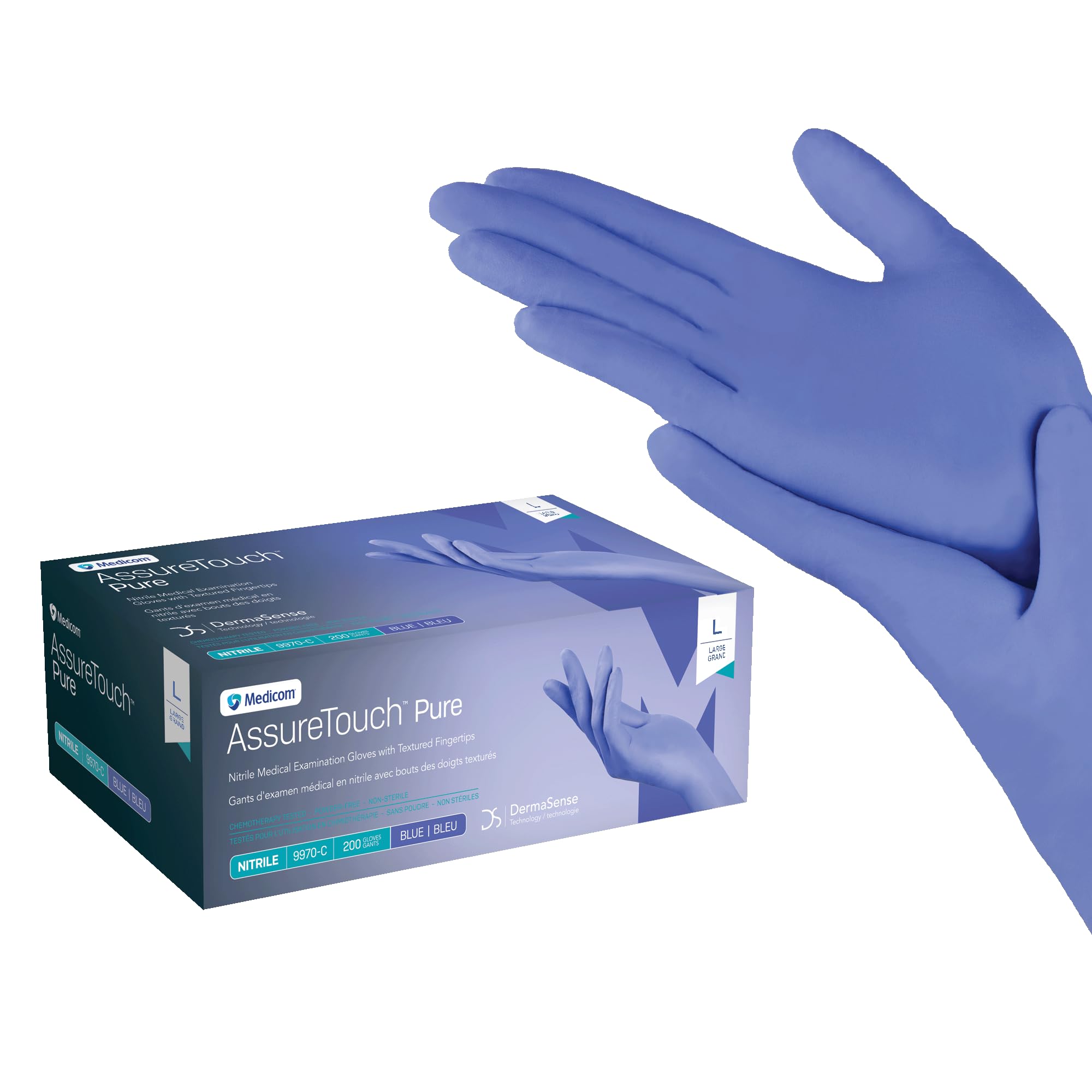 Medicom AssureTouch Pure Nitrile Medical Exam Gloves, Large 3-Mil