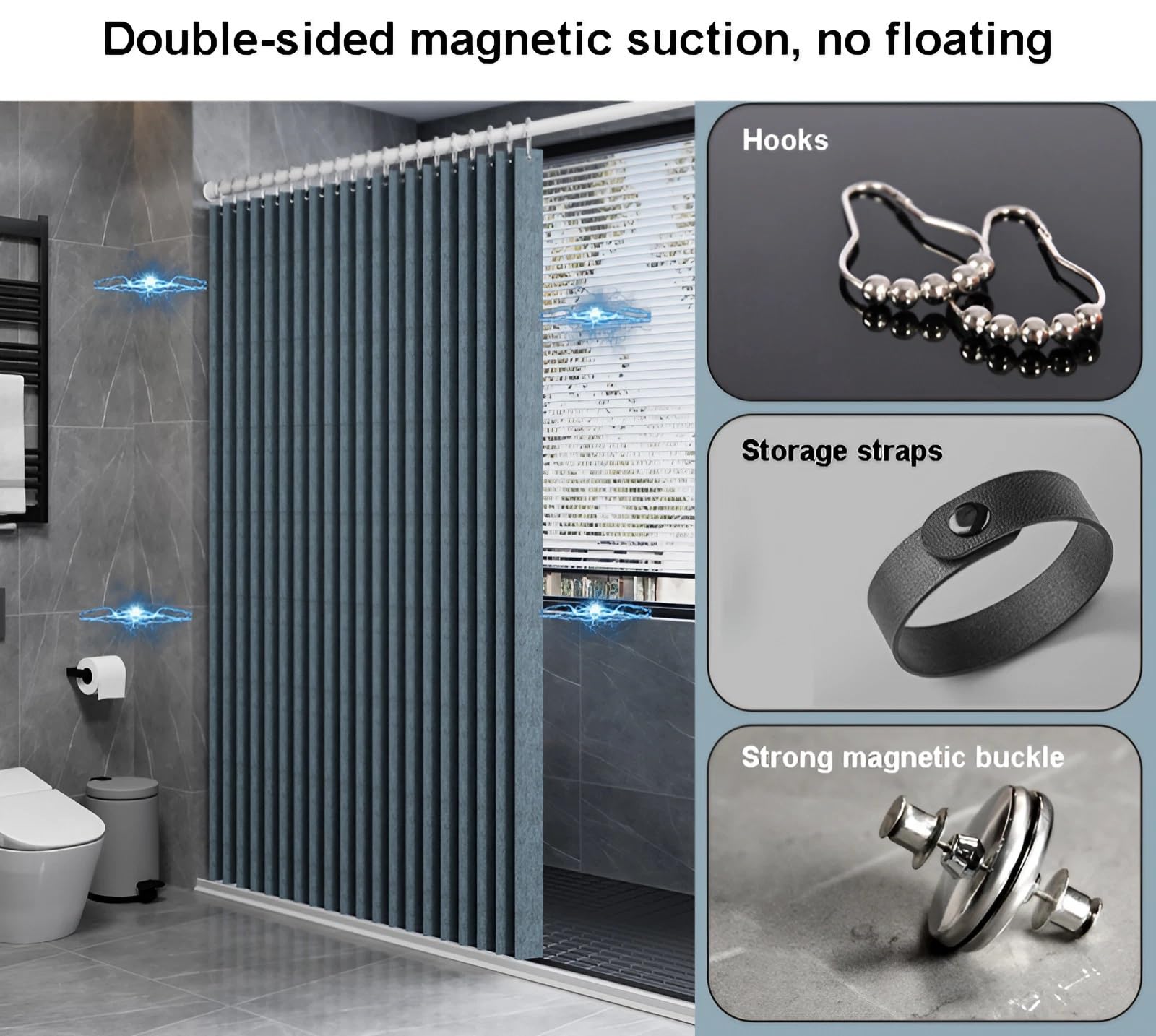 Rideau de Douche Imperméable Magnétique avec Œillets et Sangle, Polyester Rideaux pour Chambre Salon Salle de Bain - Rideau Occultant(Beige,180 x 200 cm)