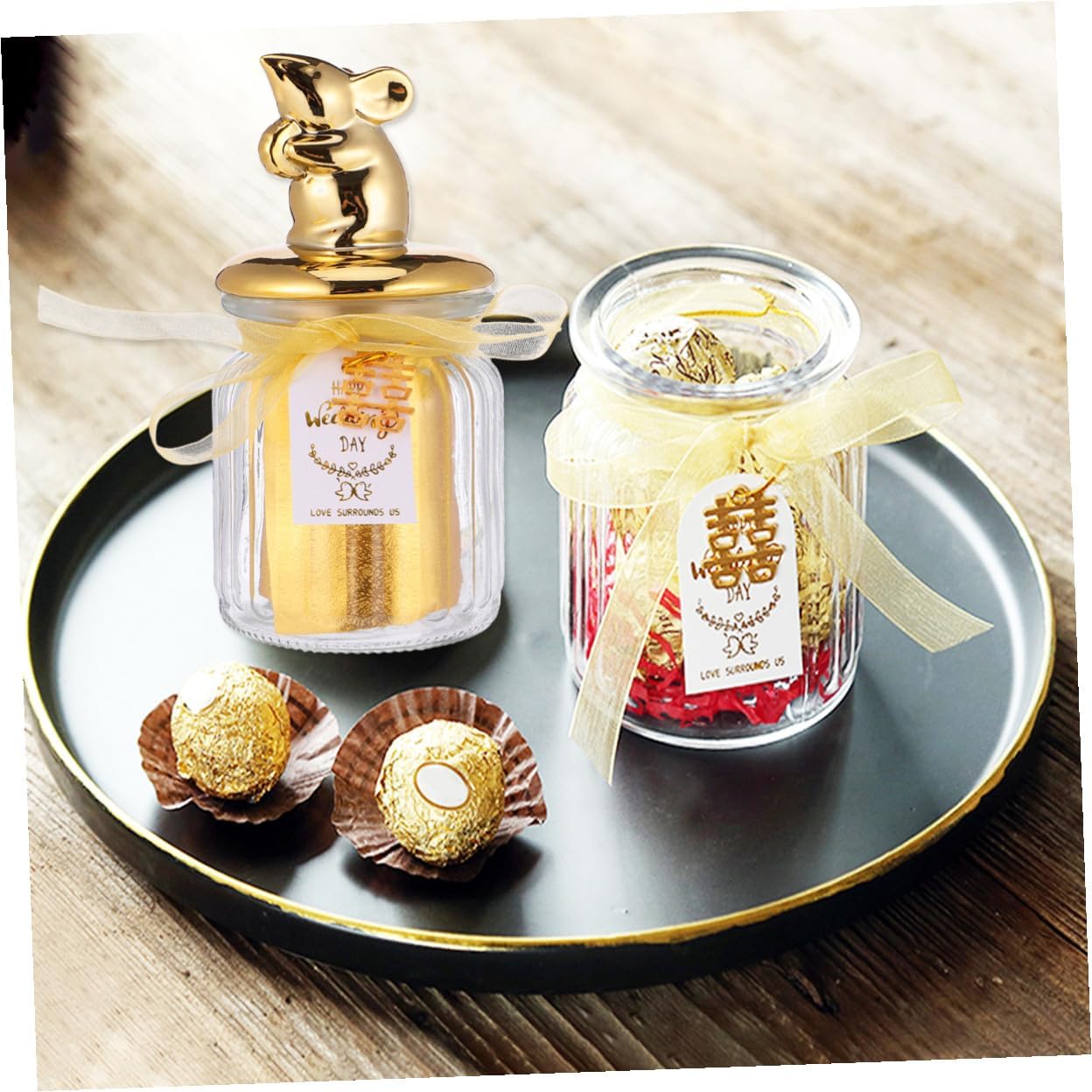 Abaodam Ceramic Candy Jar with Gold Plated Lid Sealed Glass Candy Box for Wedding Favors for Party and Dessert Snacks