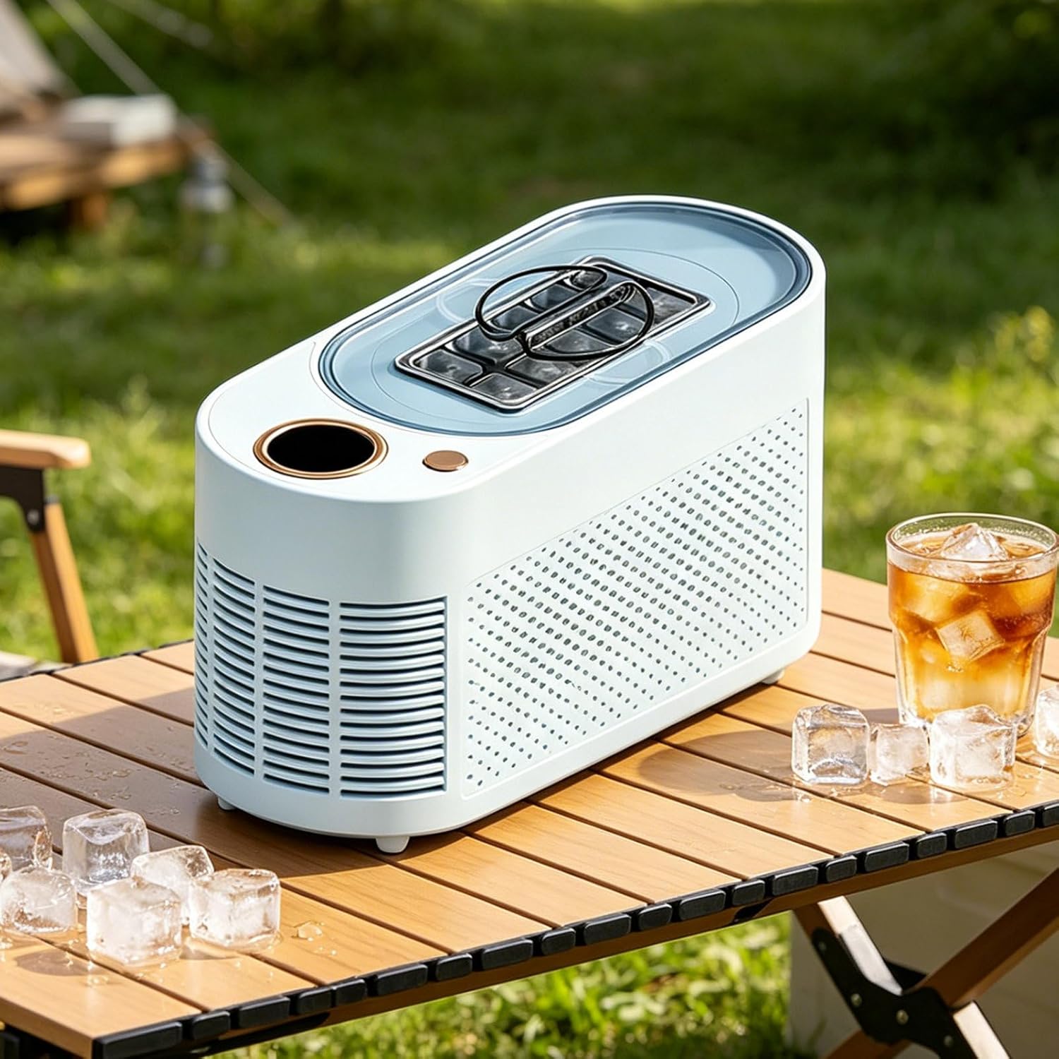 Mini Ice Maker -Dual Power,12v Ice Maker & AC Portable Ice Machine, 10-15 Mins Fast Ice Making,10 Ice Cubes Per Cycle Compact, for Car, Home, RV, Road Trips, Camping Light-Blue