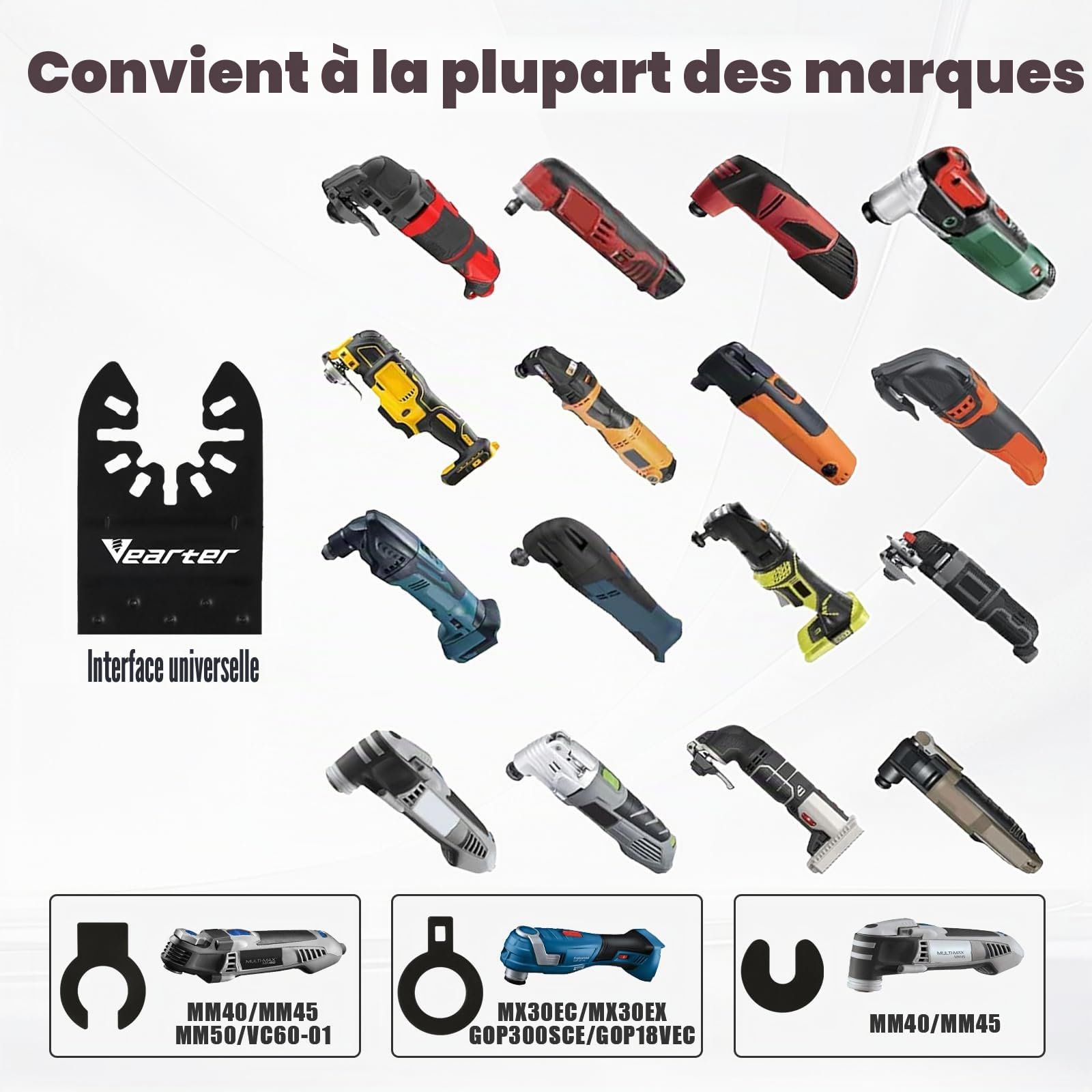 Lot de 5 outils multifonctions diamantés avec adaptateur, lames de scie, outil d'oscillation pour carreaux en céramique, brique creuse, ciment, carrelage souple, maçonnerie