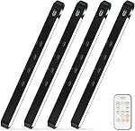 WILLED LED Light Bar with Remote, Rechargeable Under Cabinet Lighting, Magnetic Closet Lights, 3 Color Temps, Dimmable Wireless Motion Sensor Light Indoor (4 Pack, Black)