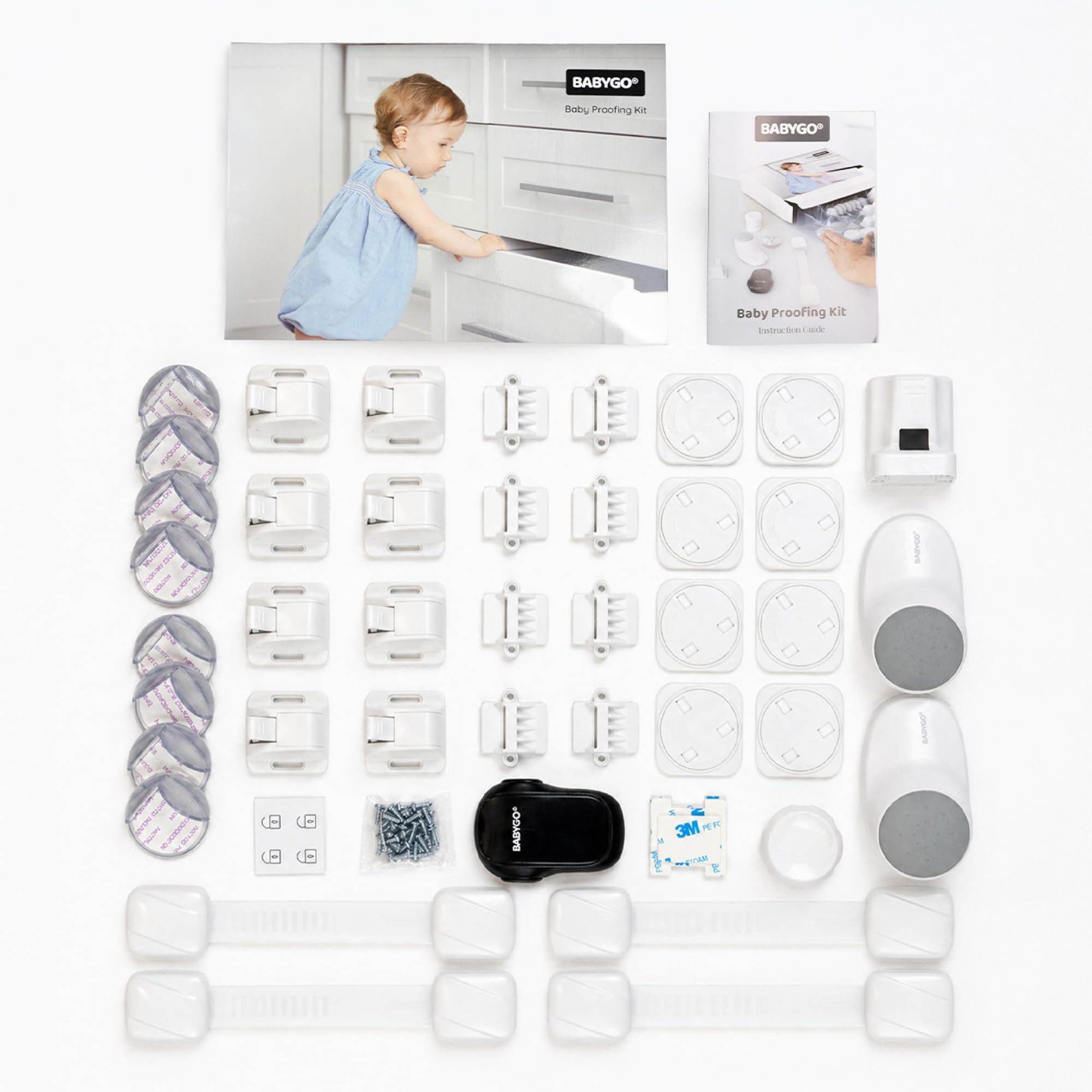 BABYGO® Kit de seguridad para bebés Cerradura de gabinete de seguridad magnética Cerradura de puerta de horno Abrazadera de protección de seguridad para bebés Protectores de esquina para | blanco