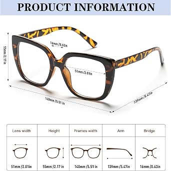 Oversized Square Reading Glasses Women Men, Large Frame Stylish Anti Blue Light Computer Readers, Fashion Anti Glare Reading Eyeglasses