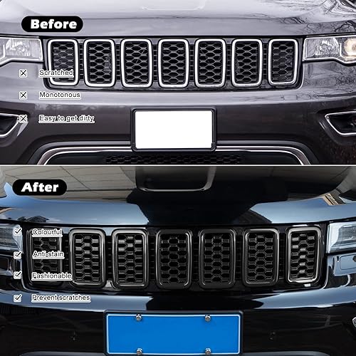 Vista 2 de Insertos de parrilla para Jeep Grand Cherokee 2017 2018 2019 2020 2021 parrilla de panal de abeja accesorios exteriores Kit de superposición
