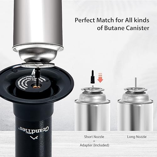 Miniatura 6 de GrandTies Juego de soplete de butano culinario de 3 modos de llama + encendedor, antorcha de mano de cocina con bloqueo de seguridad y llama