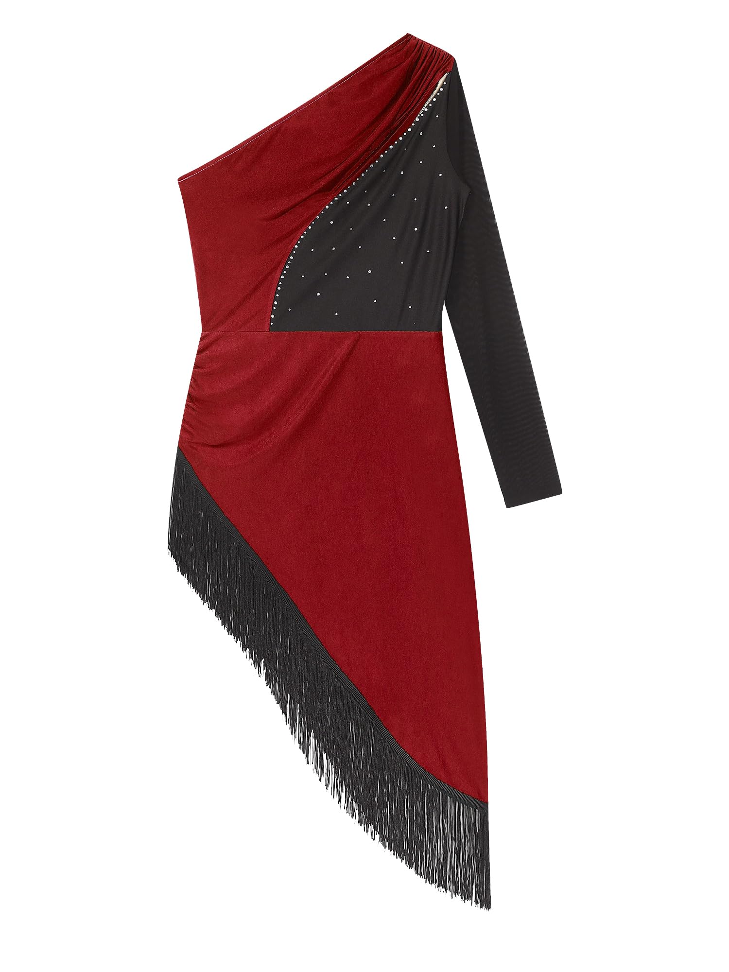 Alvivi Vestido de Baile Latino Tango Mujer Manga Larga Maillot Danza Ballet Flecos Disfraz Competición