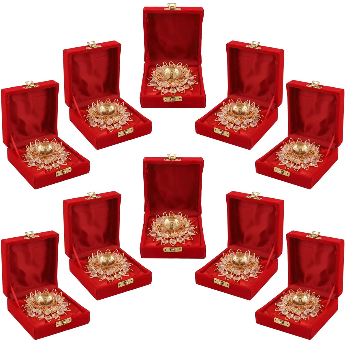 Saugat Traders Bulk Return Gifts for Puja Function Pack of 10 Crystal Lotus Diya Gift Box Wedding Favours Guests Engagement Ceremony House Warming Pooja Return Gift Diwali Corporate Gifting-image-17