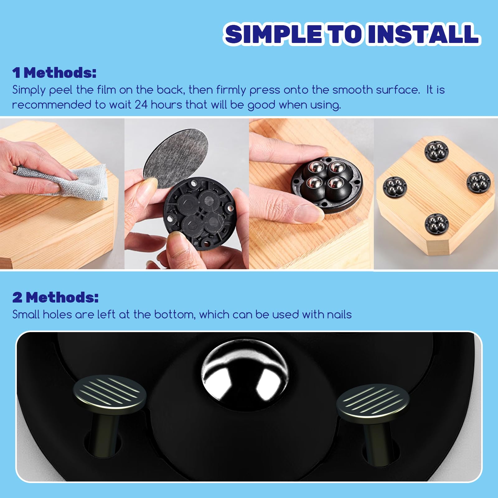 Lot De 10 Roulettes Autocollantes Pour Meubles, Petite Adhérence Longue