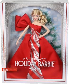 Barbie 2019 Holiday Doll, 11.5-inch, Blonde, Wearing Red and White Gown, with Doll Stand and Certificate of Authenticity