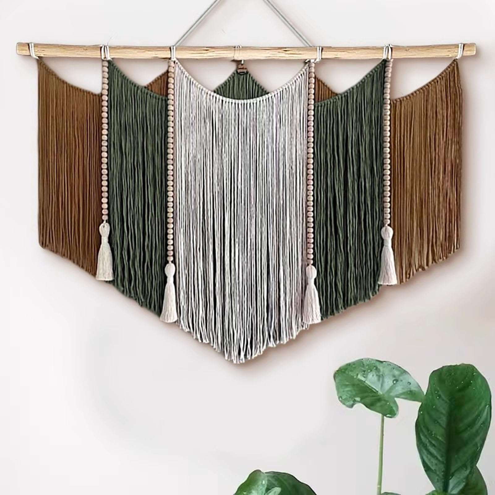 Tapices Macramé Tapices de pared grandes tejidos a mano, decoración para el hogar con borlas tejidas con cuerda de algodón y cuentas de madera.