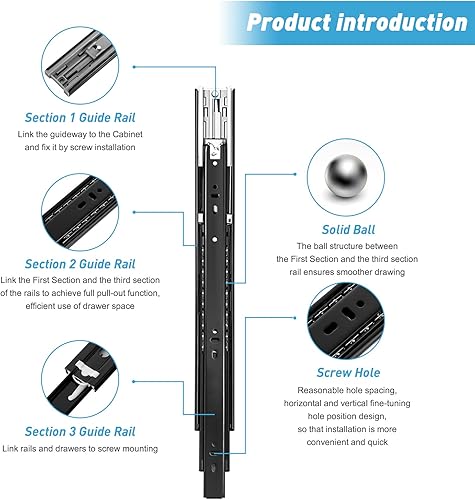 Miniatura 2 de Welan Toboganes de cajón de cierre suave, extensión completa de 3 pliegues menos ruido, deslizadores de cajones resistentes, 12 pulgadas, 4 pares