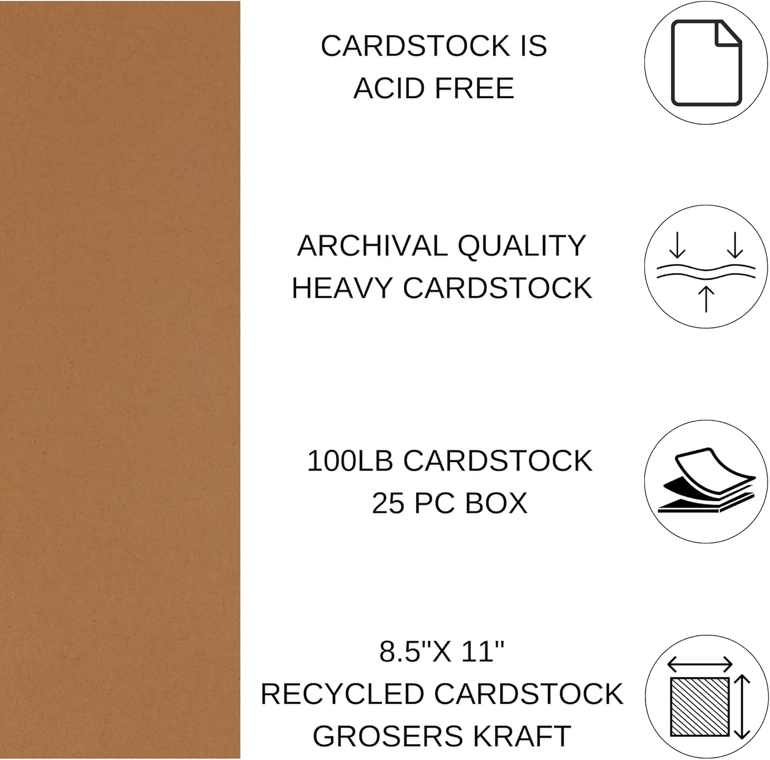 PA Paper Accents Recycled Cardstock 8.5" x 11" Grocers Kraft, 100lb colored cardstock paper for card making, scrapbooking, printing, quilling and crafts, 25 piece pack