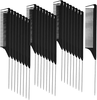 Patelai 30 Pieces Parting Comb for Braids Steel Hair Pin Rat Tail Carbon Fiber Heat Resistant Teasing Combs with Stainless Steel Pintail(Black, Silver)