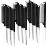 Patelai 30 Pieces Parting Comb for Braids Steel Hair Pin Rat Tail Carbon Fiber Heat Resistant Teasing Combs with Stainless Steel Pintail(Black, Silver)