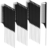Patelai 30 Pcs Rat Tail Combs Bulk Steel Pin Rat Tail Carbon Fiber Heat Resistant Teasing Combs Fine Tooth Pintail Braiding Hair Tools for Stylists Salon Sectioning Detangling(Black, Silver)