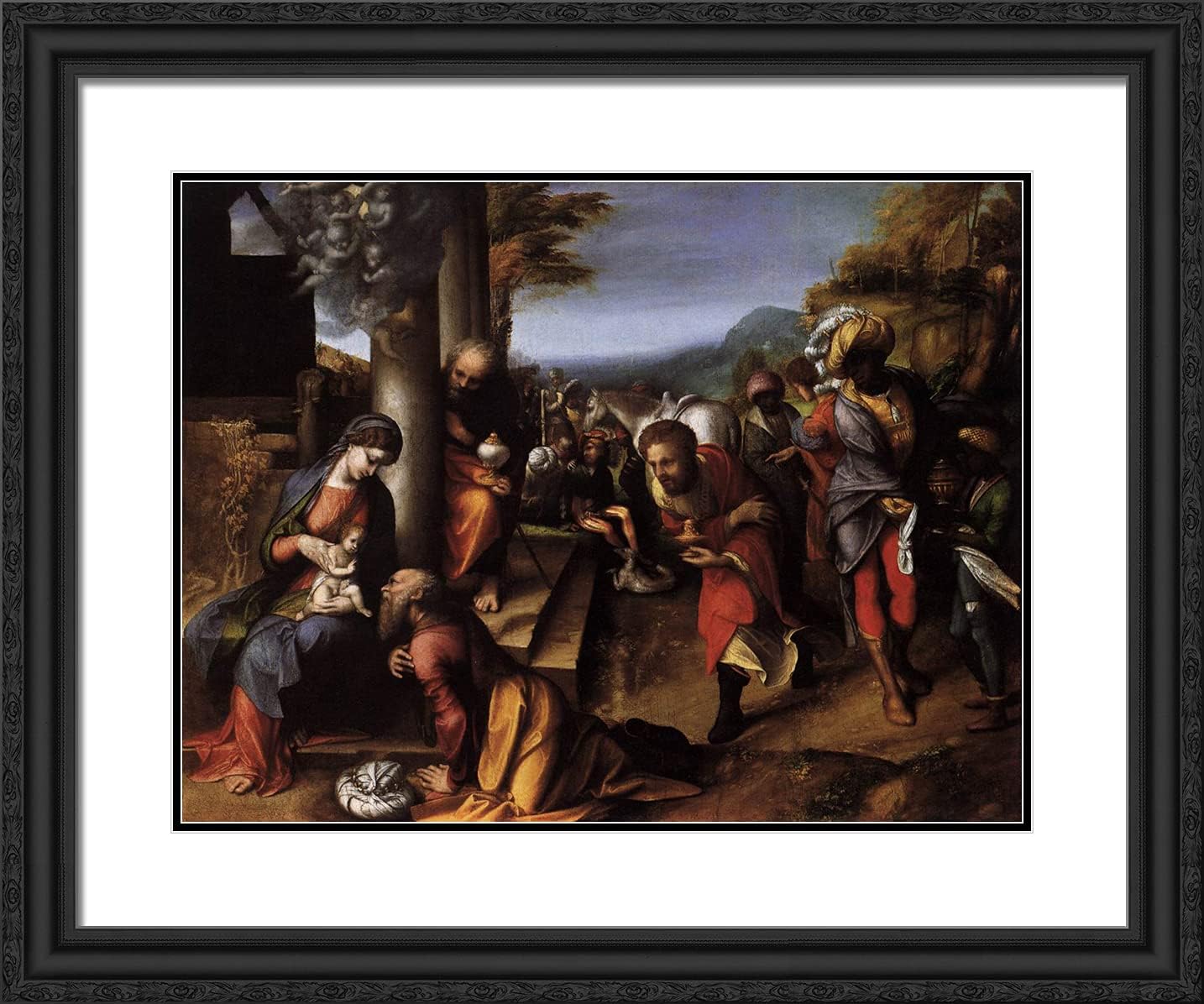 ArtDirect Correggio 24x20 Gold Ornate Framed Art Print with Double Matting Titled: Adoration of the Magi