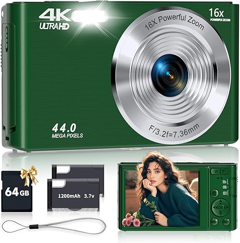 Miniatura 14 de Cámara Digital, Cámaras Digitales 4K 44MP con Enfoque Automático 2025 para Adolescentes, Cámara Compacta Plateada para Niños con Zoom 16X, Tarjeta