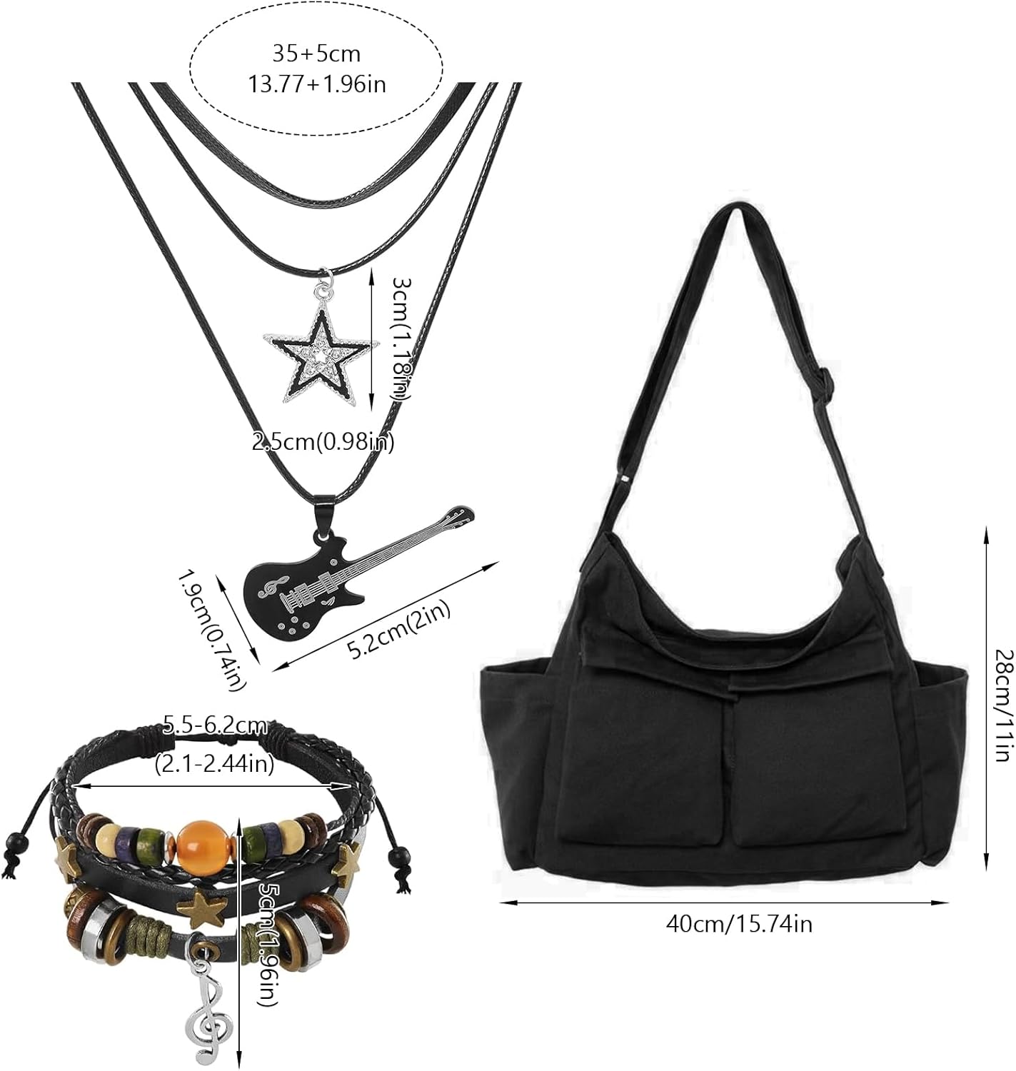 Canvas Messenger Bag, Black Messenger Bag, Canvas Crossbody Bag and Y2k Star Necklace, Messenger Bag for Women Shoulder Laptop Bag