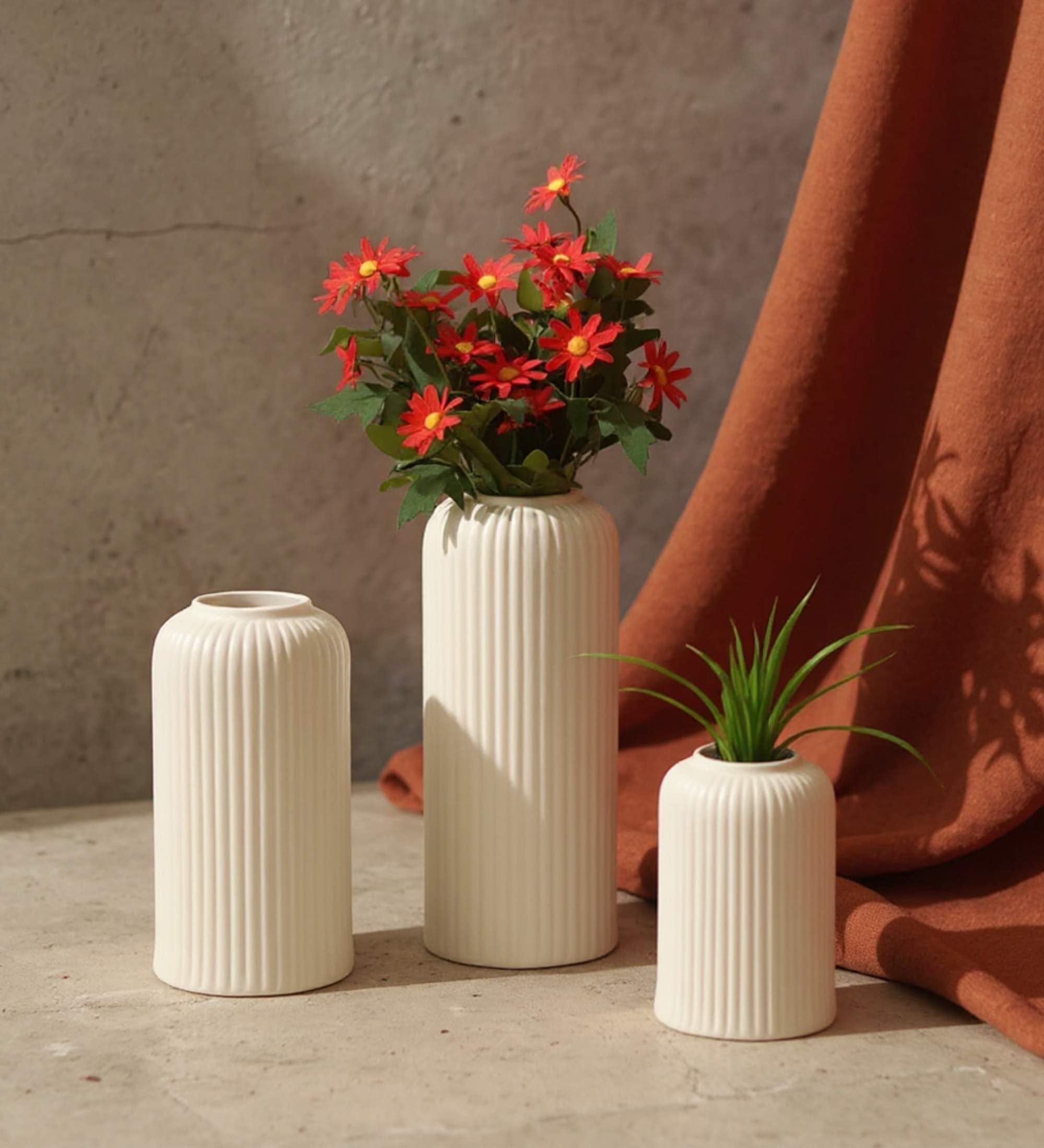 KREATIVE ART’S® White Flower Vase for Living Room | Ceramic Vase for Home Decor | Home Decoration Items for Living Room & Hall | White Ceramic Vase Set of 3