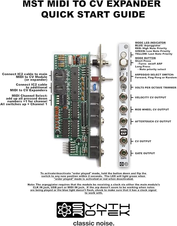 MST MIDI to CV Expander Kit with Built-In Arpeggiator and USB Connectivity, Includes I2C Cable