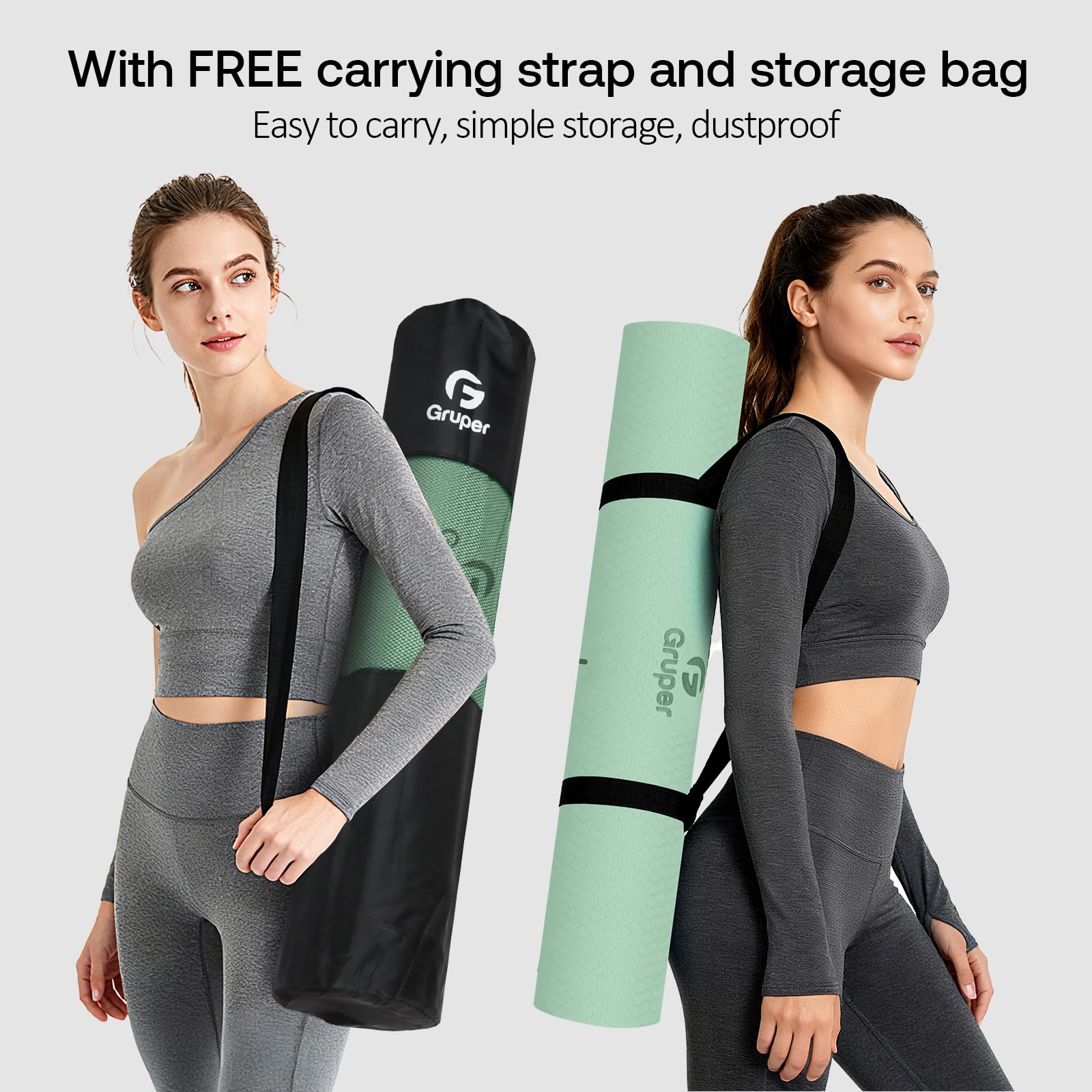 Tapete de yoga antideslizante de TPE grueso con marca de alineación, tapete antidesgarros y fitness para yoga, pilates y entrenamientos en el suelo (verde)