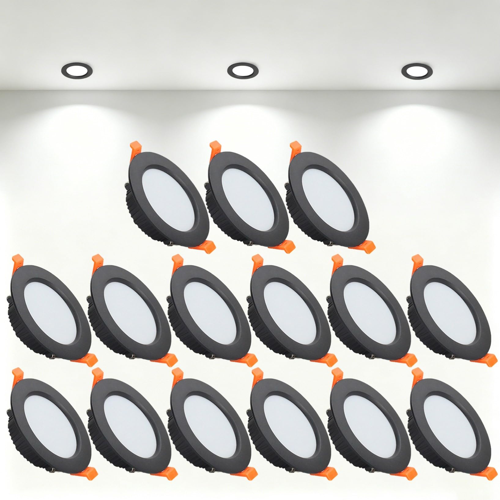 VOGHMOLD 7W Ultra Slim LED Downlight Recessed Ceiling Light 3 inch, 6000K Spot Lights Black Aluminum Trim, Cut Φ80-90mm, AC110-240V Panel Lighting for Office Hallway Closet, 15 Pack