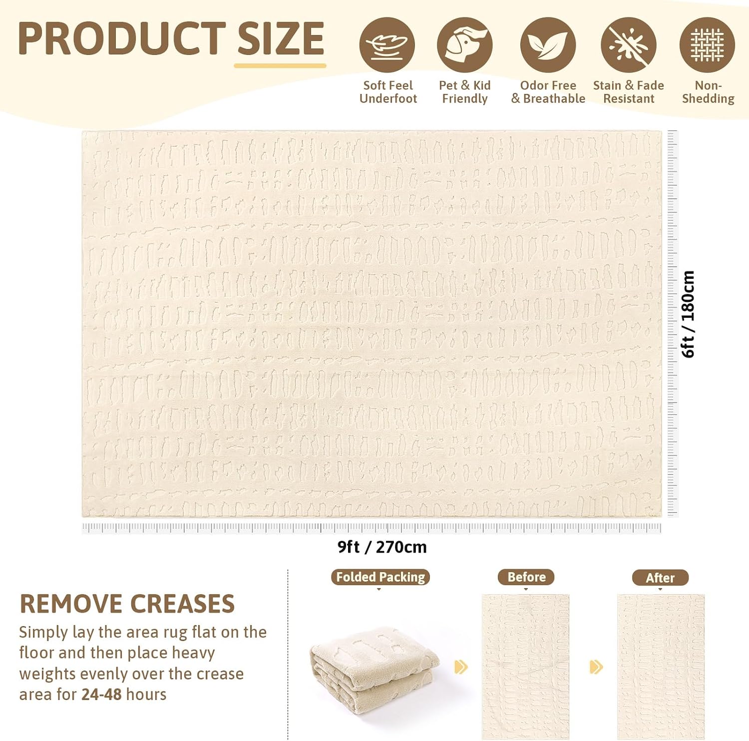 Yamaziot Washable 6x9 Area Rugs for Living Room Textured Non Slip Rug,Beige image 2