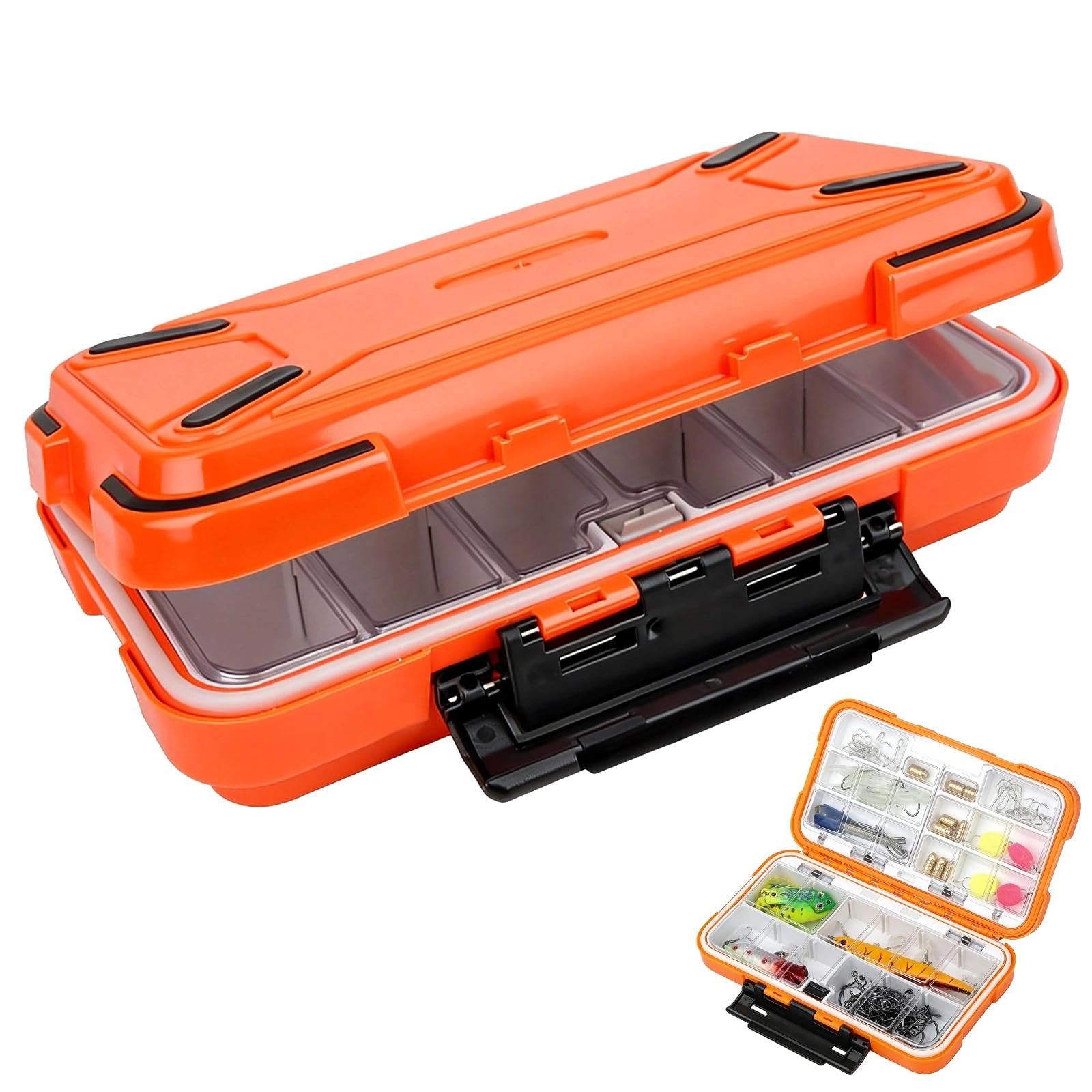 Fishing Tackle Box, ABS Waterproof Tackle Box, Fishing Lure Storage Organizer Container Fish Accessories Tools for Bait Lure Hooks (Orange)
