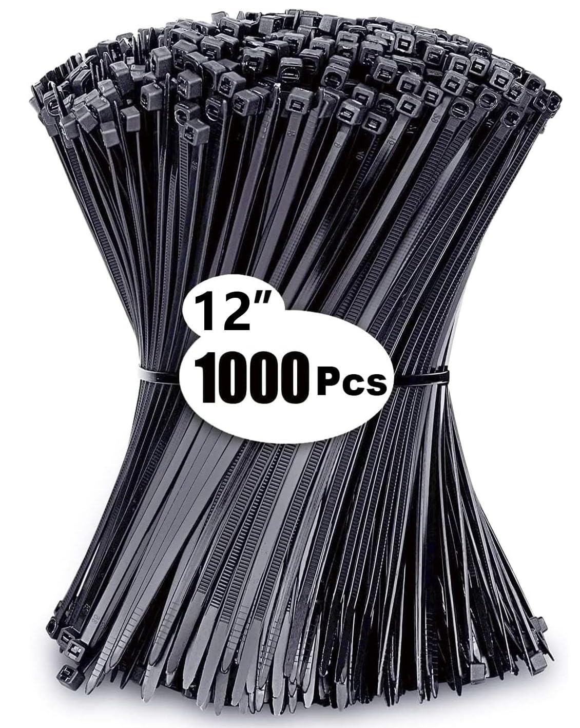 12 inch Cable Ties 1000 Pack, Black Zip Ties 300 x 3.6mm, Tensile Strength 40lbs with UV Resistant