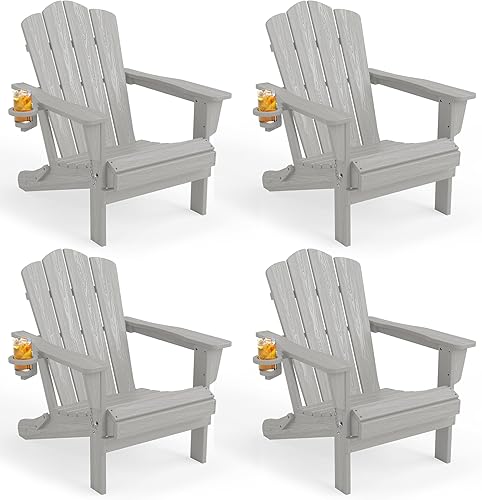 Vista 62 de KINGYES - Silla Adirondack plegable, sillas de patio de polietileno de alta densidad para todo tipo de clima, silla de césped con textura de madera