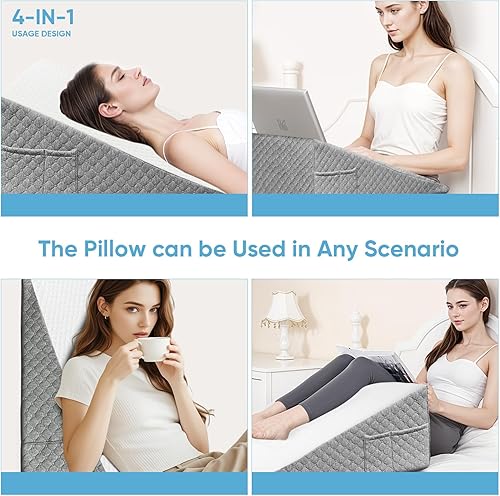 Miniatura 4 de Almohada de cuña, almohada de cuña de cama de 10 pulgadas para cabecero, almohada de cuña para alivio del reflujo ácido, después de cirugía, dormir,