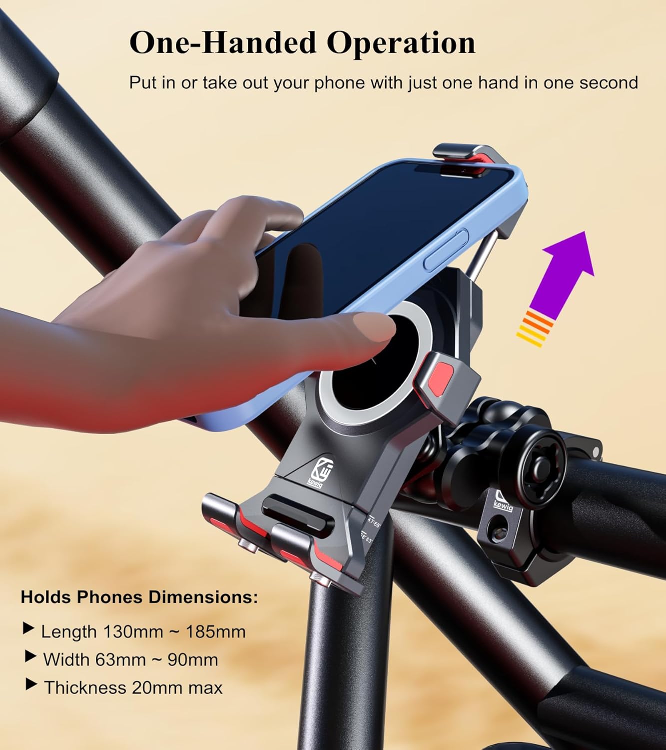 BRCOVAN Anti-Theft Aluminum Alloy UTV Phone Holder with Vibration Dampener & Secure Lock, Adjustable Roll Cage Cellphone Mount Fit 1.5''/1.65''/1.75''/1.85''/2'' Roll Bar, for 4.7''-7.2'' Smartphone